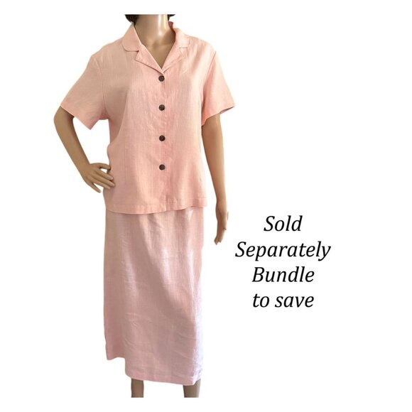 Y2K Orvis Pink Linen Short Sleeve Blouse Size 16P Button Front Shirt Retro - Picture 9 of 9